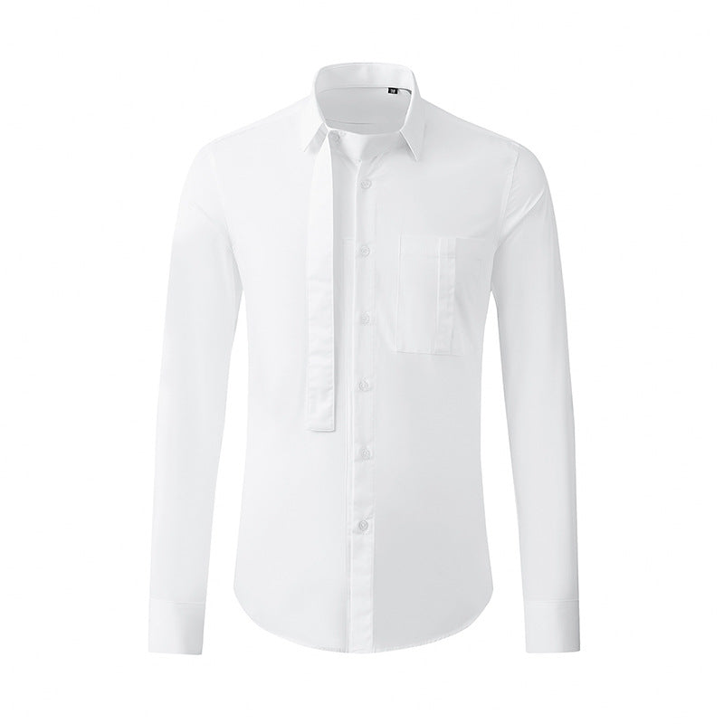Men's shirt with pocket pleats and ribbon decoration