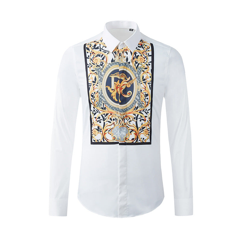 Ancient palace style printed trendy men's long shirt