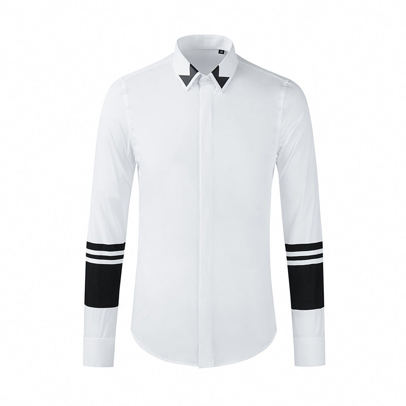 Men's long-sleeved shirt with collar and sleeves in black and white