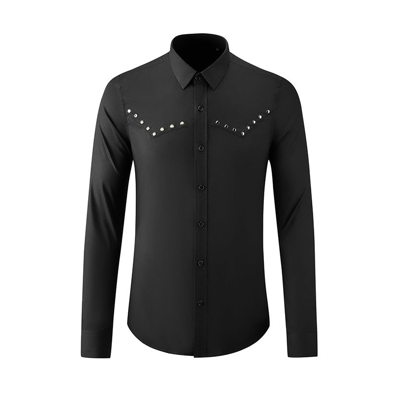 Handmade round rivet geometric patchwork shirt