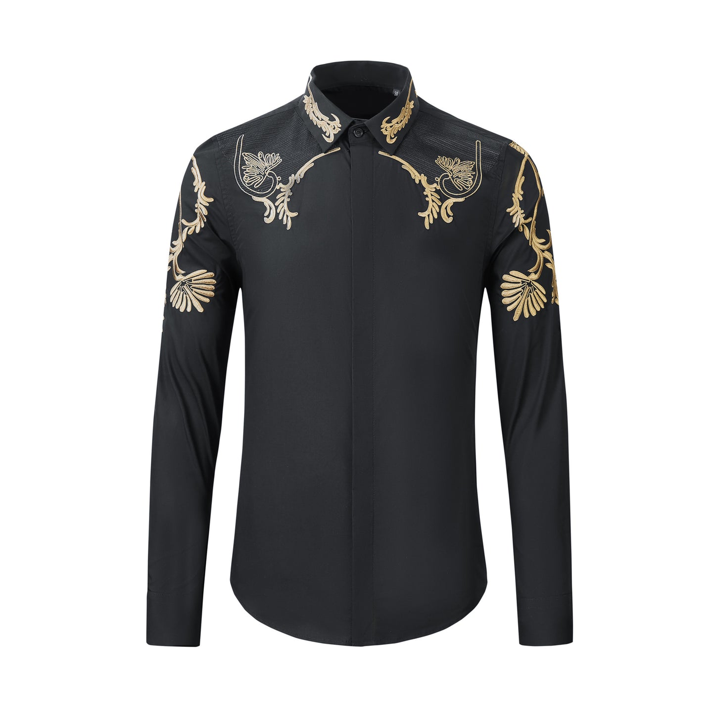 Heavy craft embroidered wheat ear flower men's long sleeve shirt