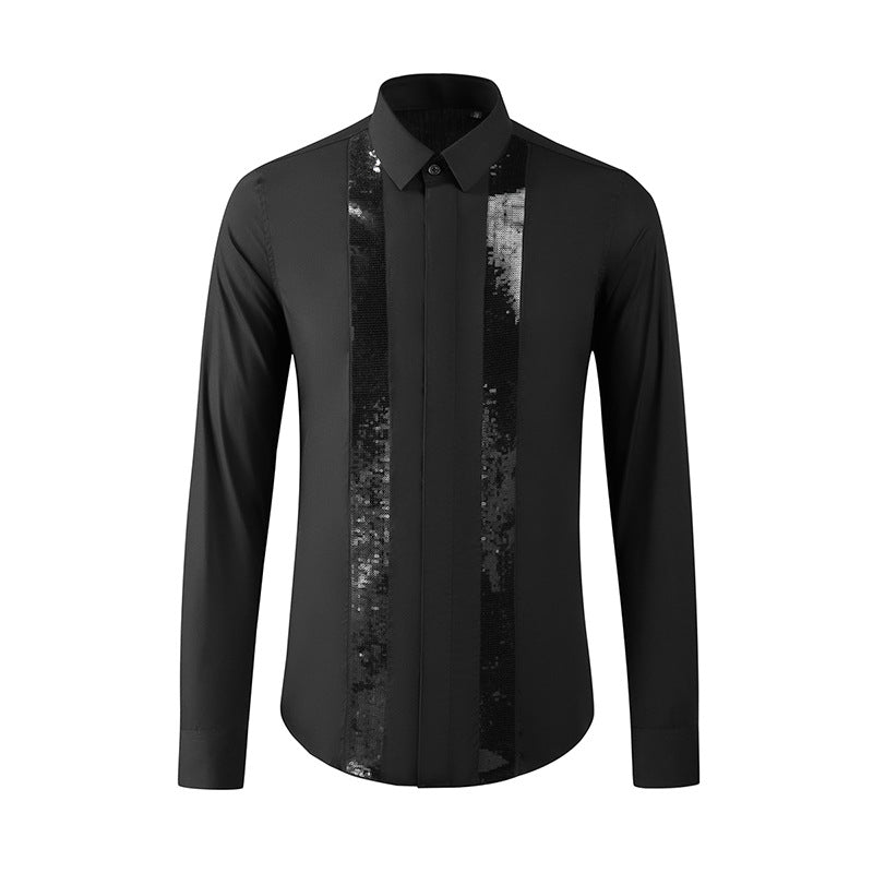Men's sequin embroidery long sleeve shirt