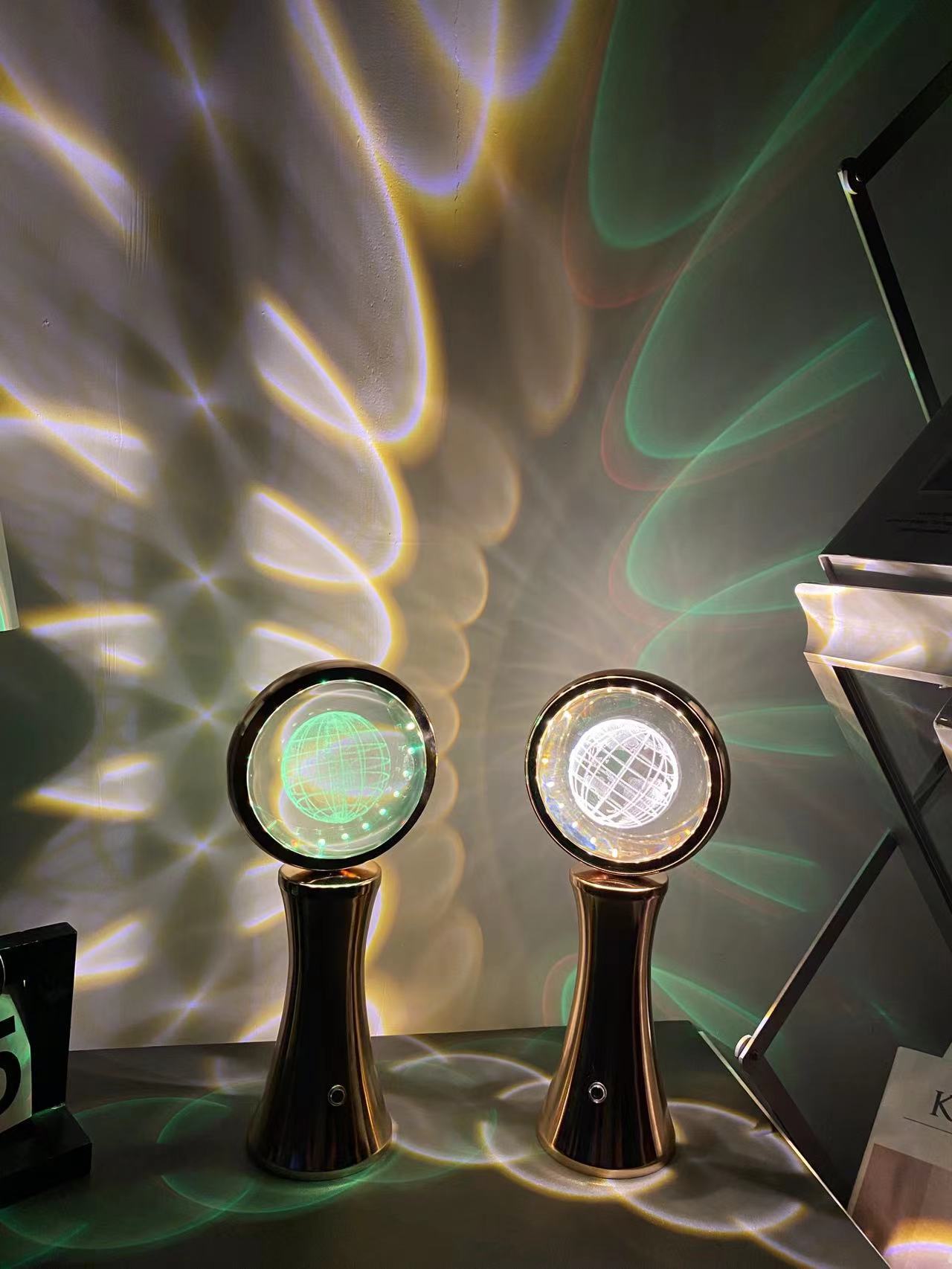 3D crystal globe rotating night light RGB charging modern simple projection atmosphere light