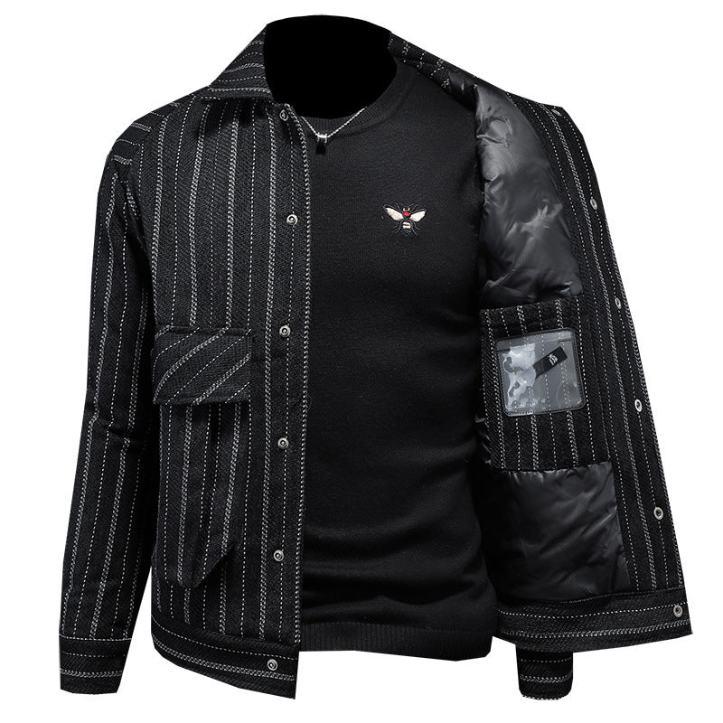 men's striped short down jacket