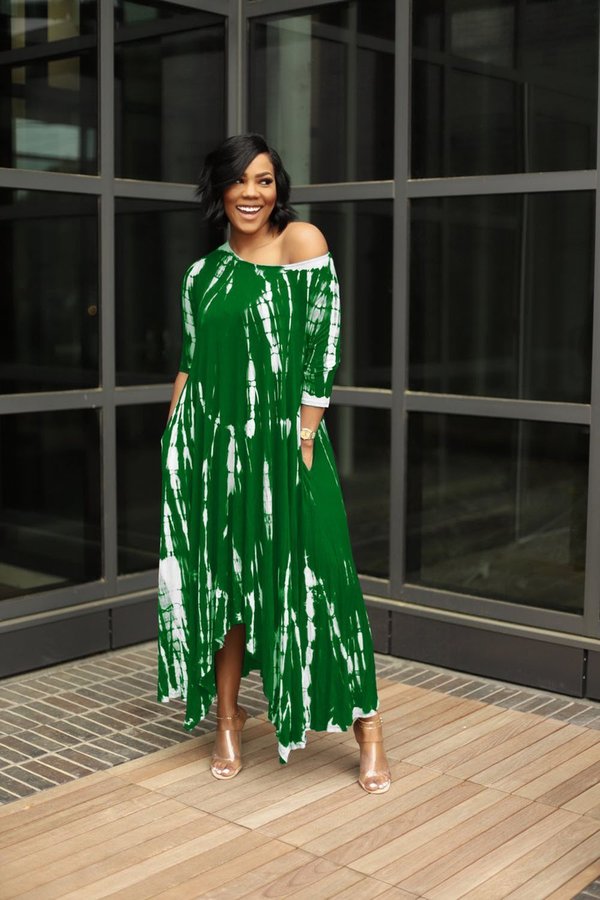 Loose Graffiti Tie - Dye Pocket Midi Dress