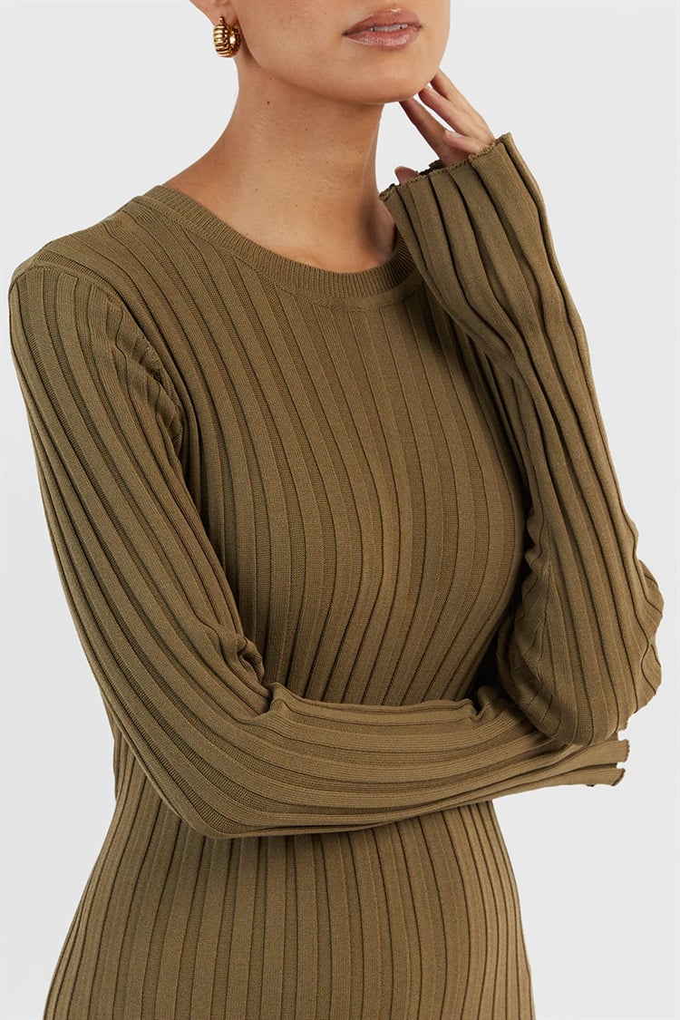 New Sleeved Knit Midi High Elasticity Dress