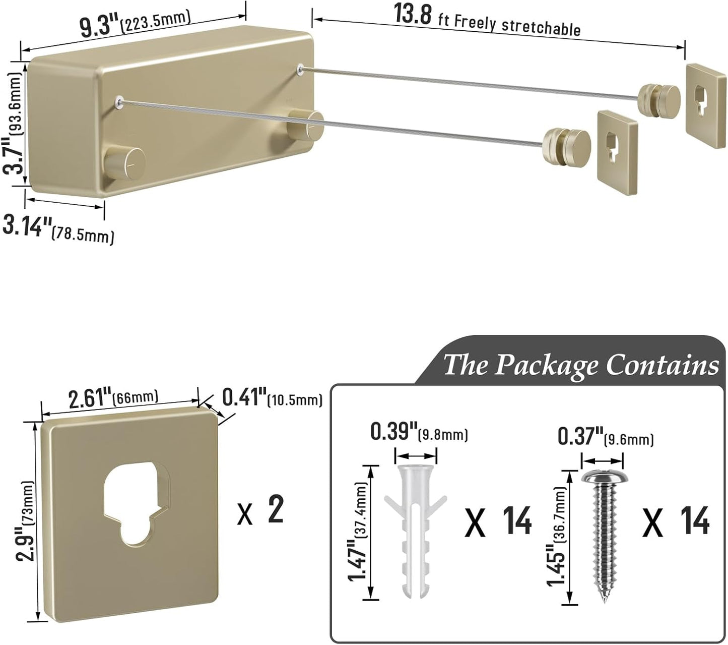 Indoor/Outdoor Retractable Clothesline with 13.8 ft. Steel Wire