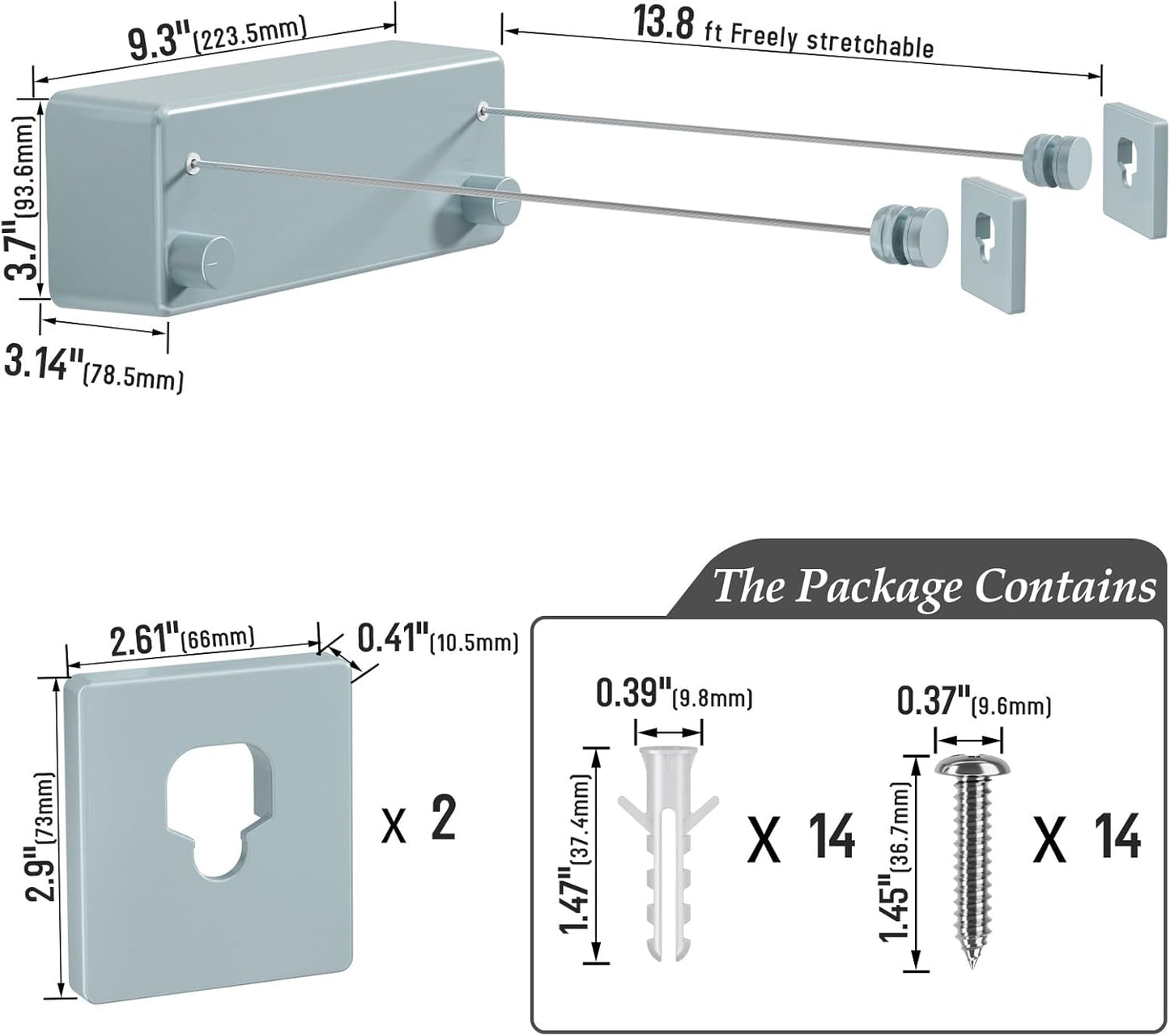 Indoor/Outdoor Retractable Clothesline with 13.8 ft. Steel Wire