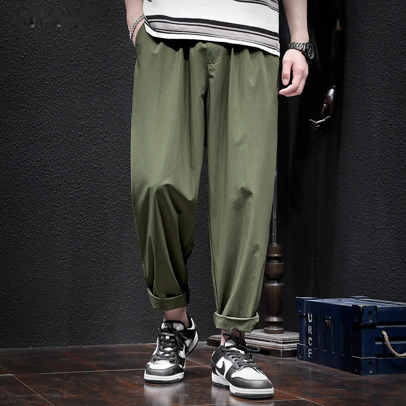 Summer ice silk thin workwear quick-drying ultra-thin nine-point harem pants