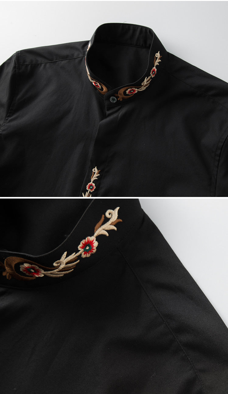 Summer short-sleeved phoenix tail embroidery men's shirt classic style