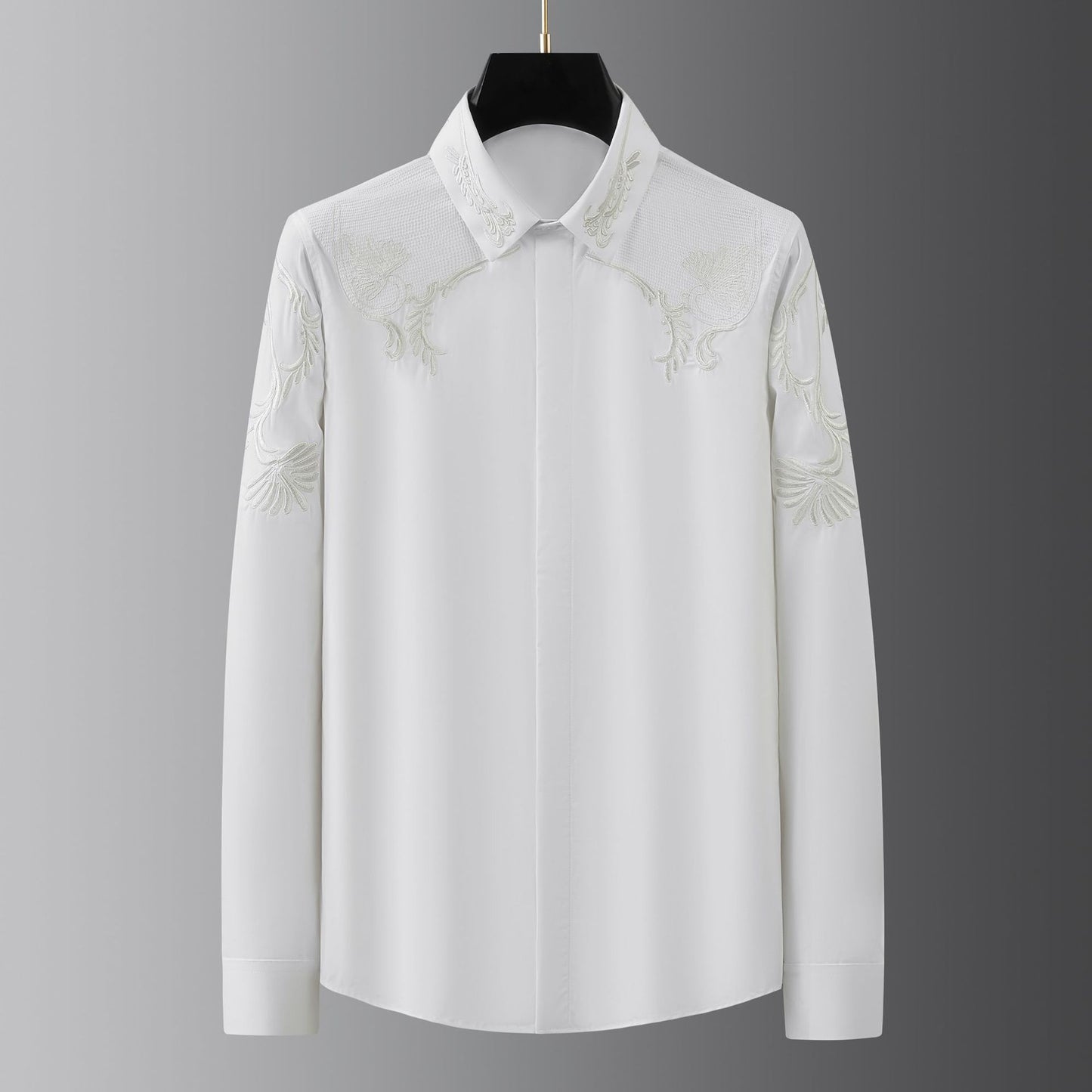 Heavy craft embroidered wheat ear flower men's long sleeve shirt
