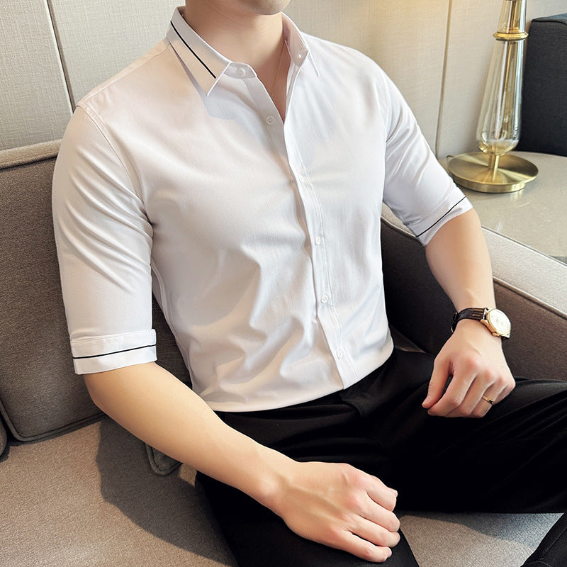 2024 Embroidered Short Sleeve Solid Color Business Men's Shirt