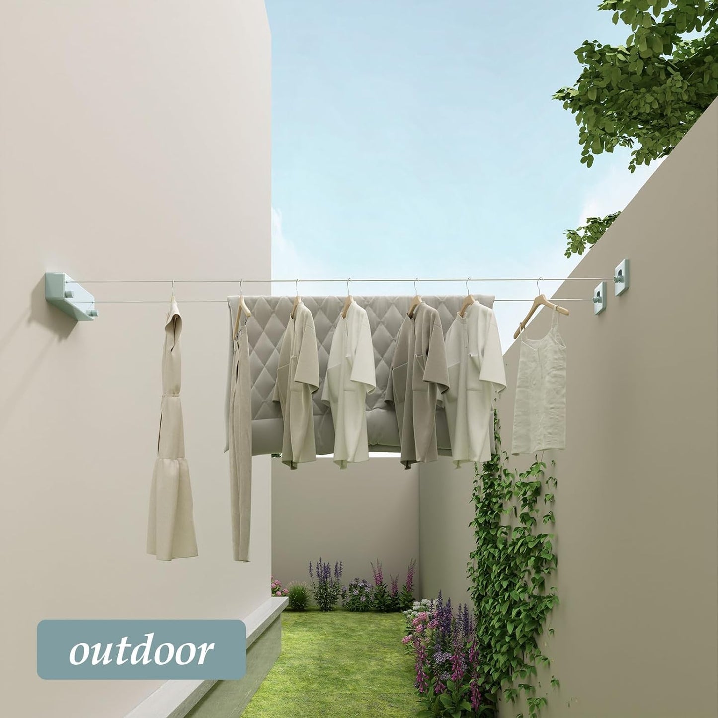 Indoor/Outdoor Retractable Clothesline with 13.8 ft. Steel Wire
