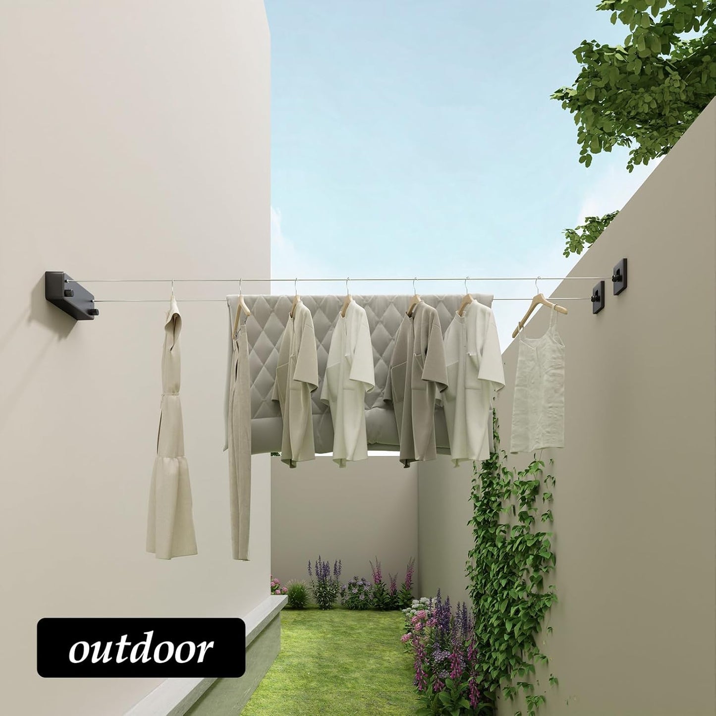 Indoor/Outdoor Retractable Clothesline with 13.8 ft. Steel Wire