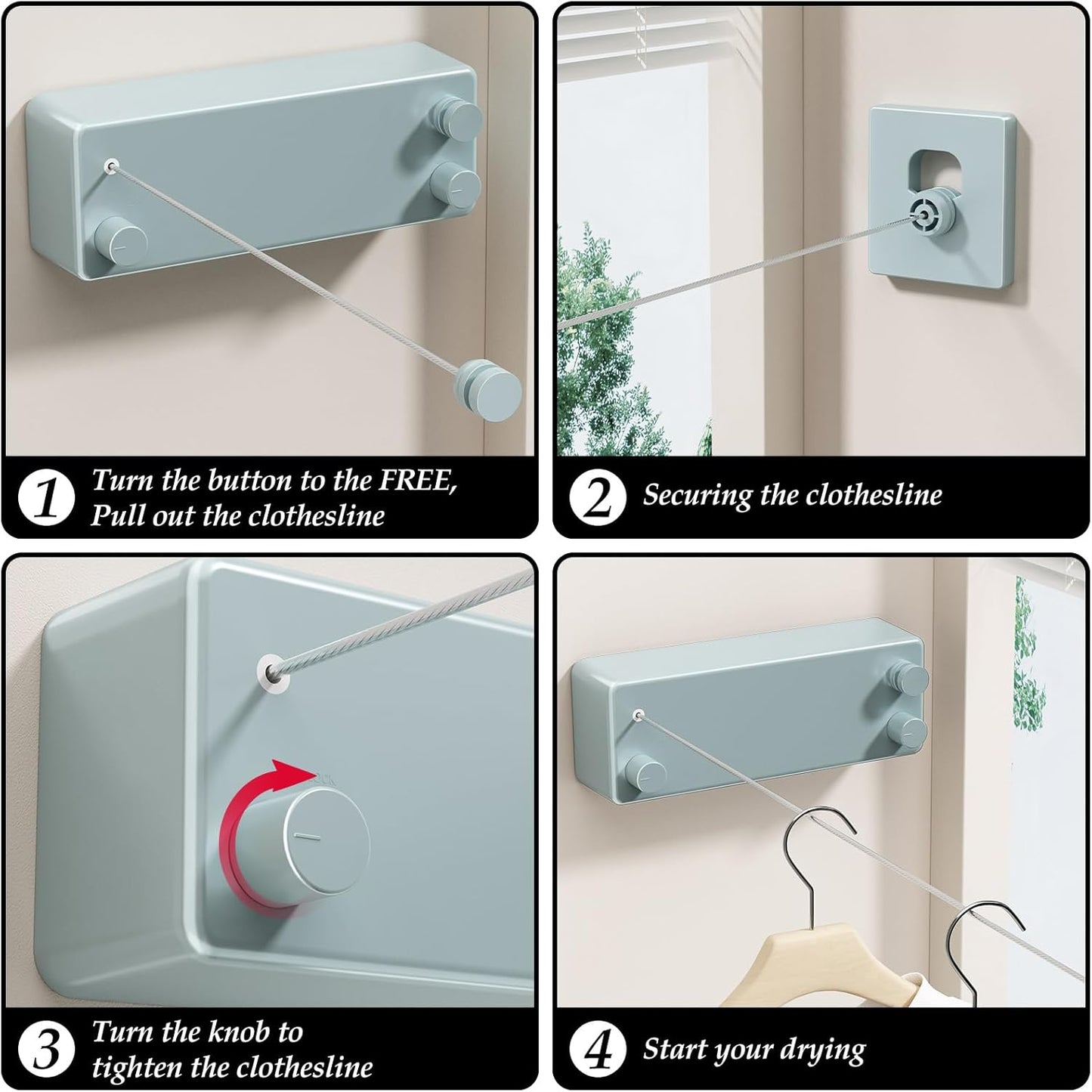 Indoor/Outdoor Retractable Clothesline with 13.8 ft. Steel Wire