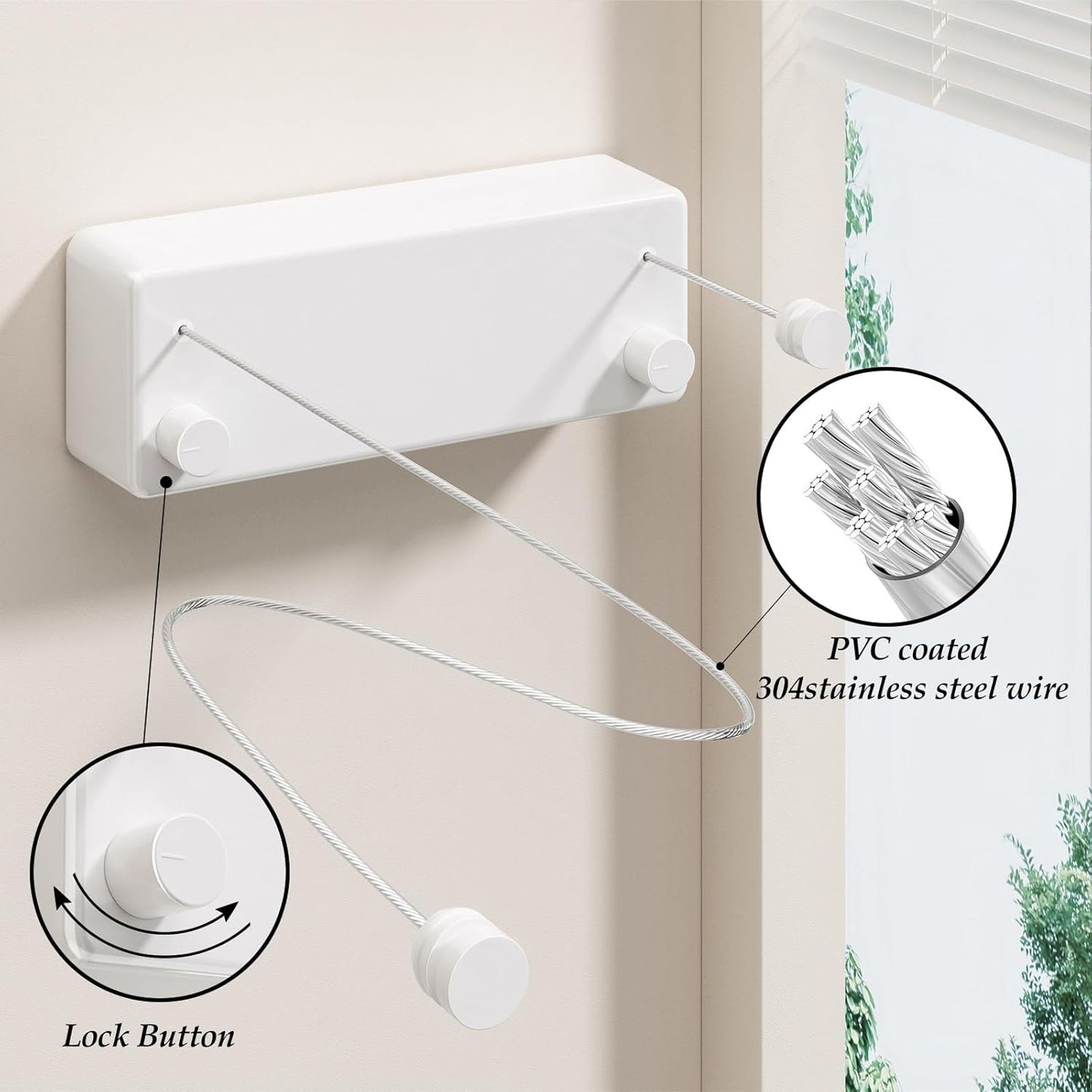 Indoor/Outdoor Retractable Clothesline with 13.8 ft. Steel Wire