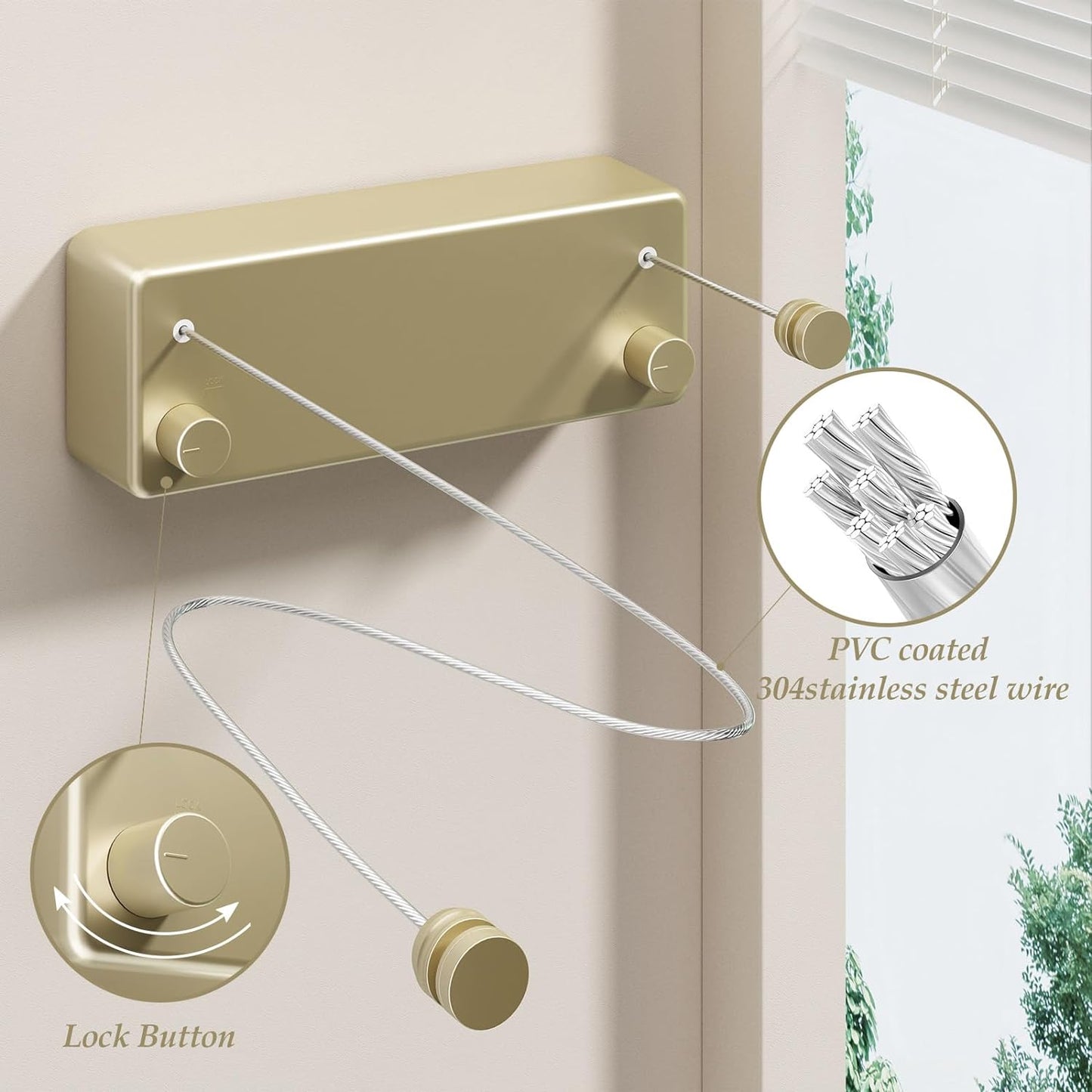 Indoor/Outdoor Retractable Clothesline with 13.8 ft. Steel Wire