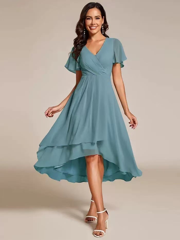 ✨Ruffles Sleeve Pleated V-Neck A-Line Midi Dress (buy two free shipping!!!)