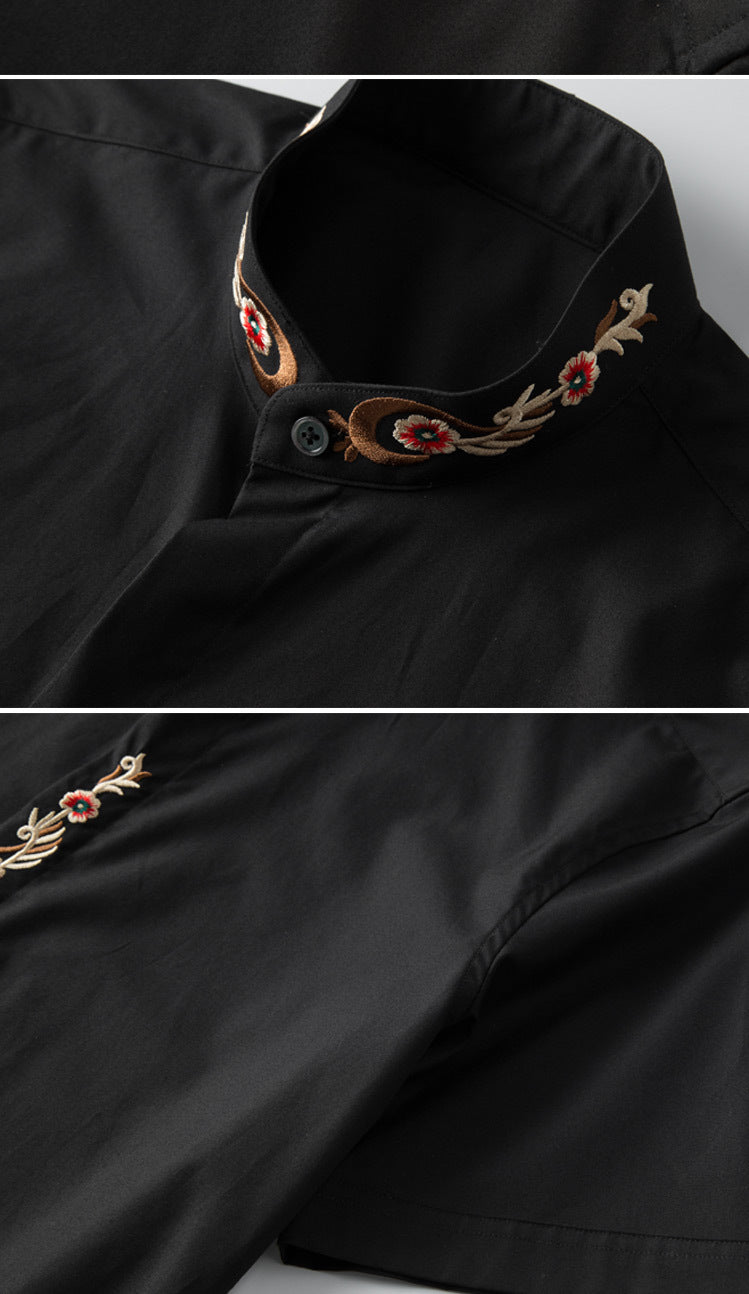 Summer short-sleeved phoenix tail embroidery men's shirt classic style