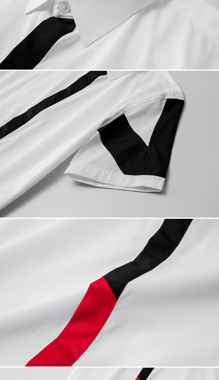 Men's red contrast patchwork shirt