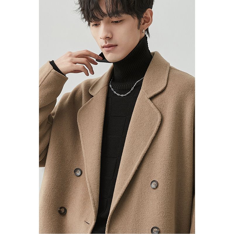 Double-faced wool coat for men, mid-length, Korean style, loose design