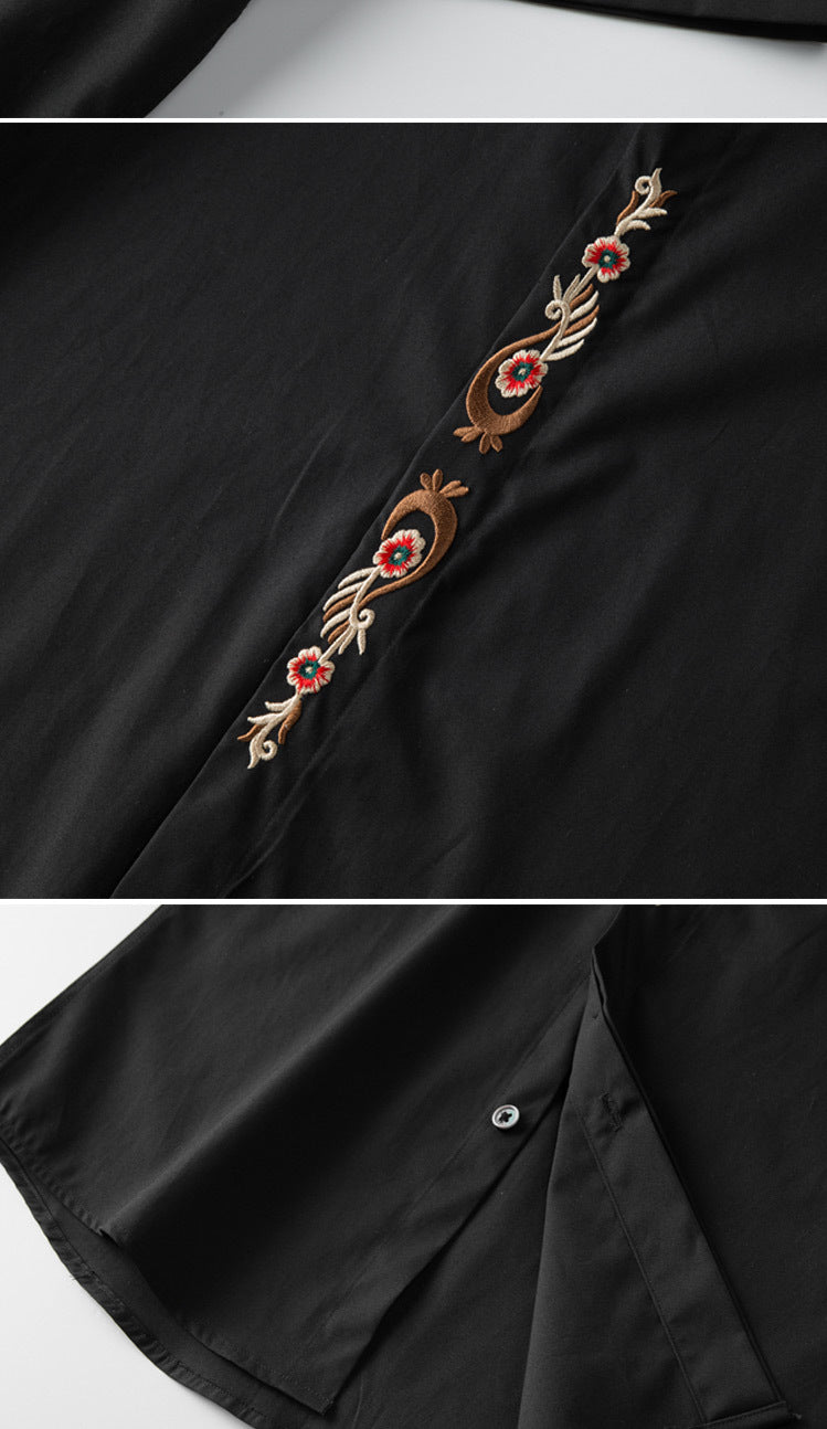 Summer short-sleeved phoenix tail embroidery men's shirt classic style