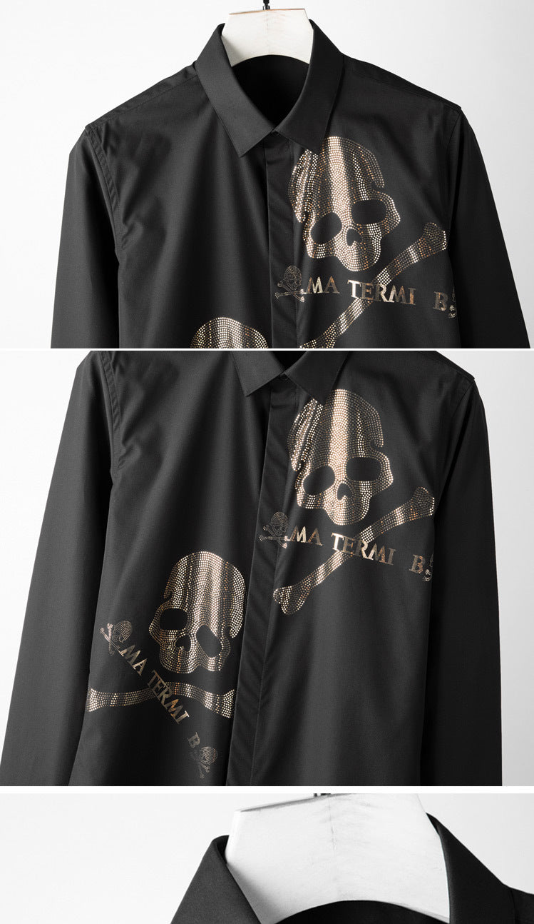 Long sleeve double skull hot stamping men's new popular fashion shirt