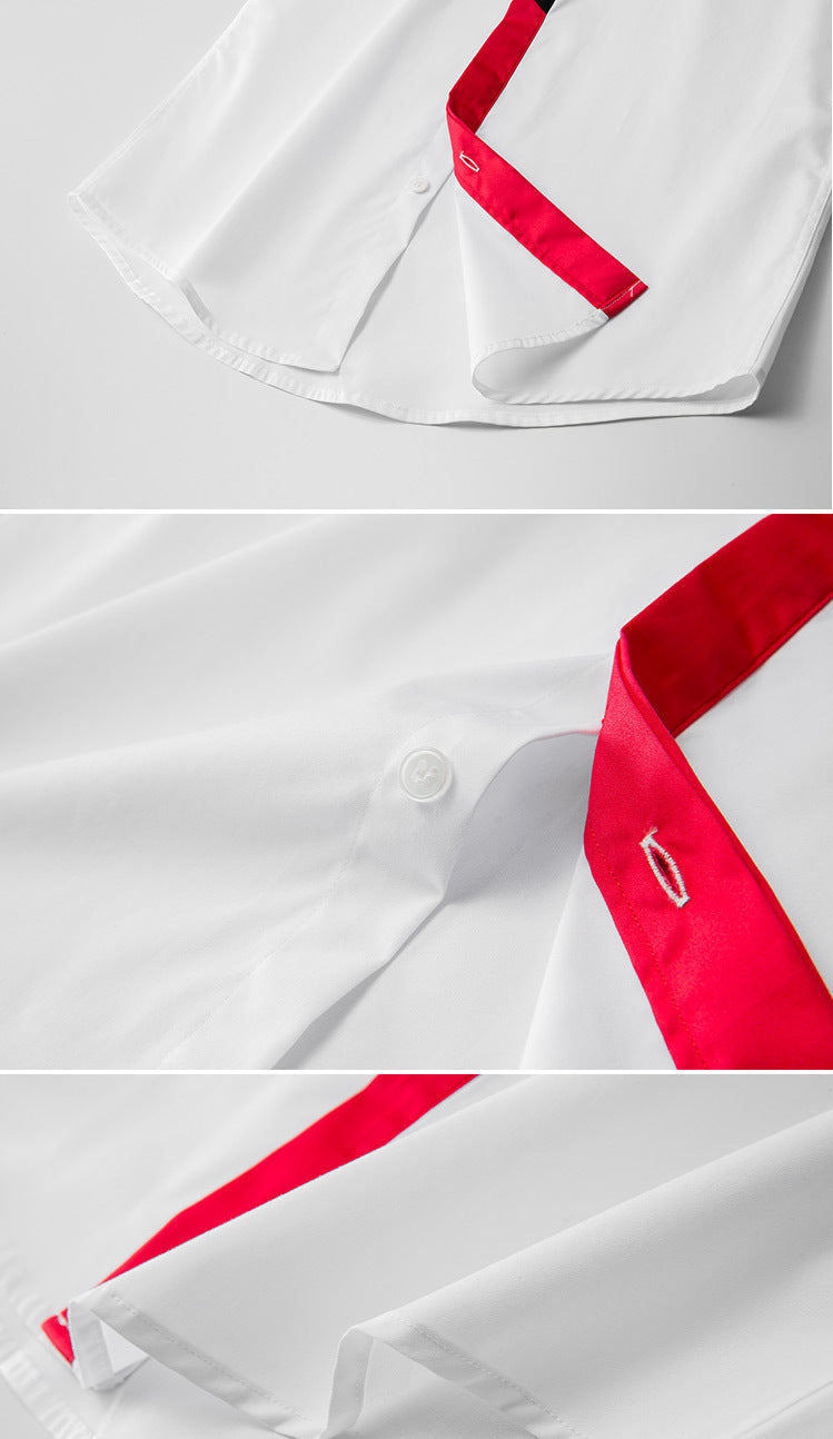 Men's red contrast patchwork shirt
