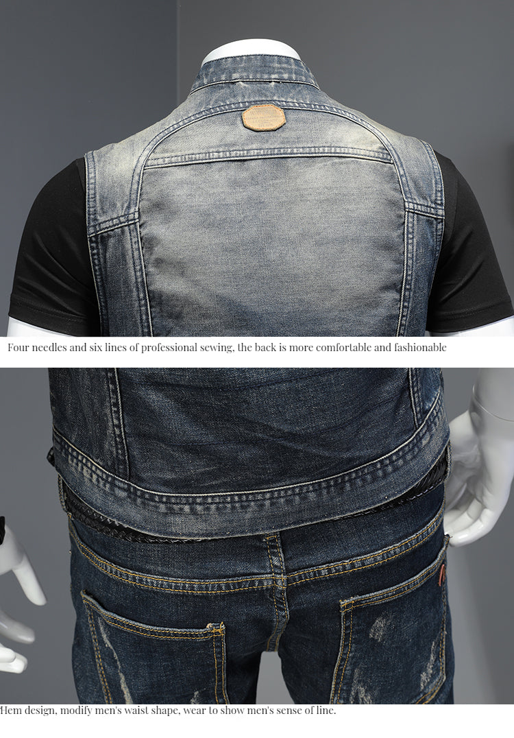 Sexy stand collar denim vest Zipper simple retro trend denim vest for men