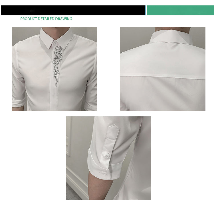 High-end solid color embroidered shirt