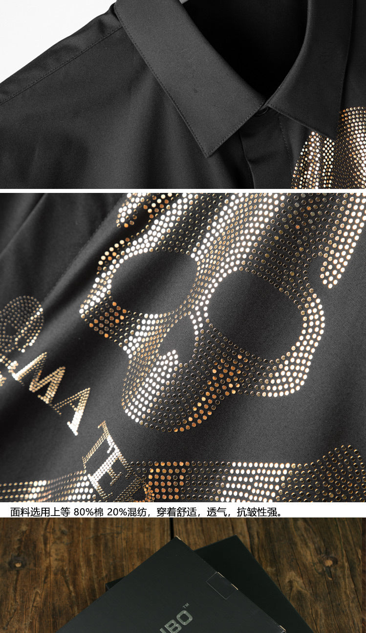 Long sleeve double skull hot stamping men's new popular fashion shirt