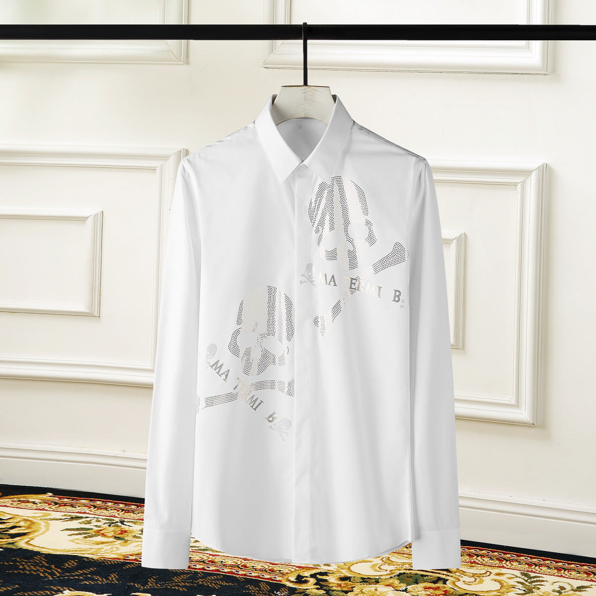 Long sleeve double skull hot stamping men's new popular fashion shirt