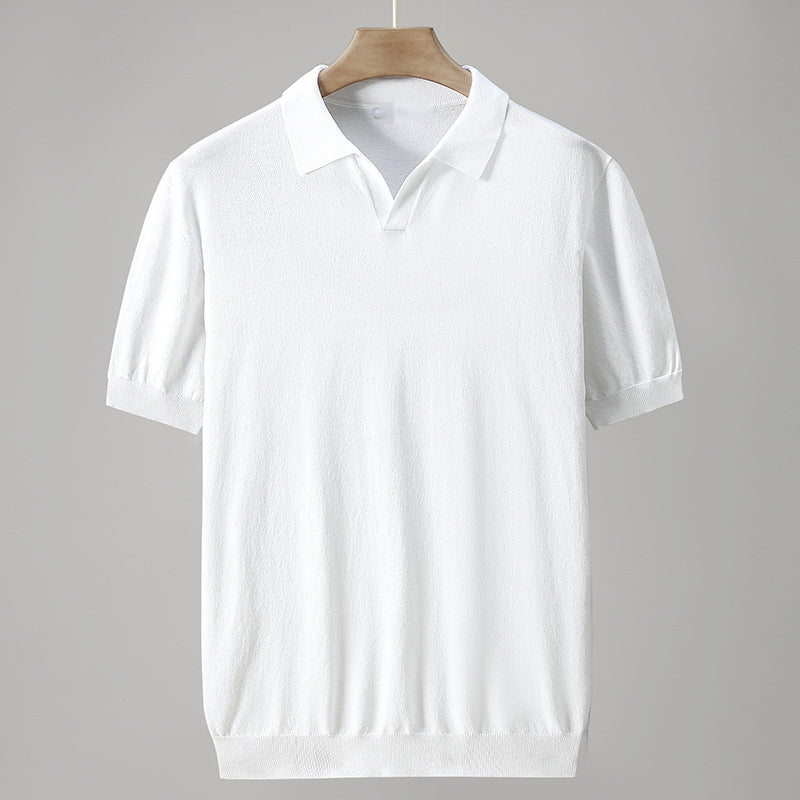 Knitted ice silk summer cool short-sleeved T-shirt lapel Korean casual polo shirt
