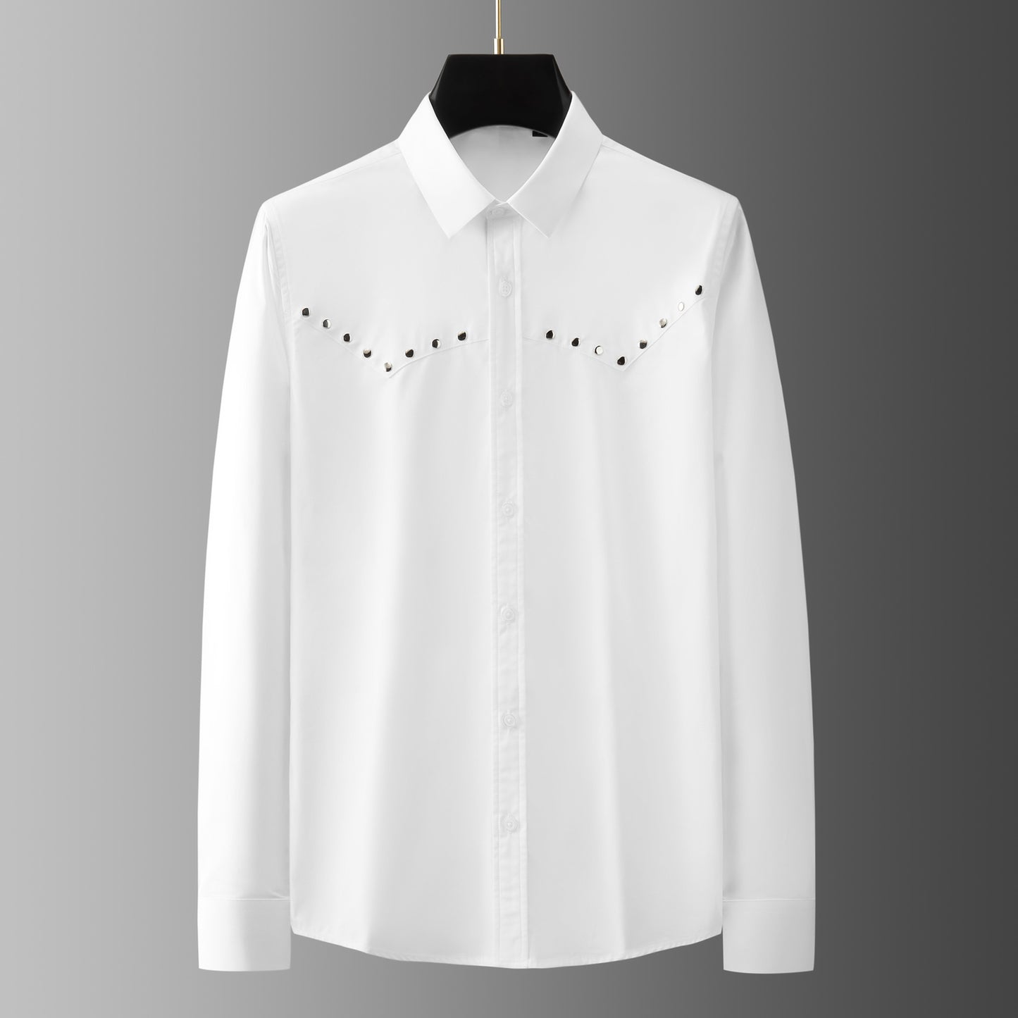 Handmade round rivet geometric patchwork shirt