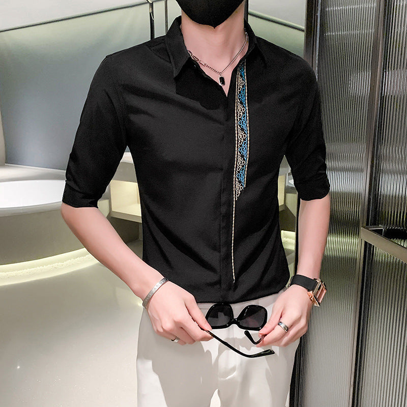 Embroidered half sleeve shirt casual mid sleeve shirt