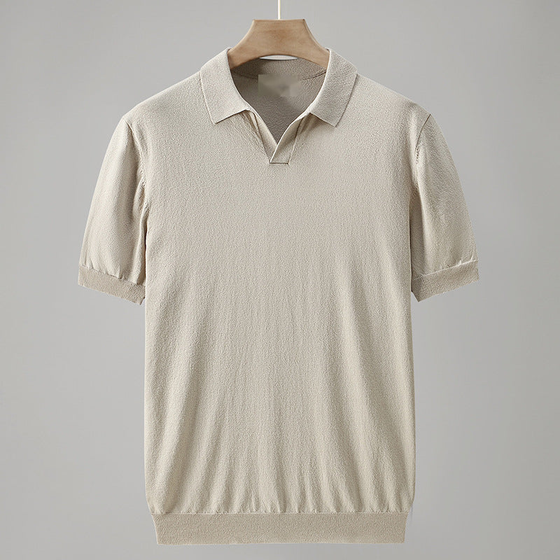 Knitted ice silk summer cool short-sleeved T-shirt lapel Korean casual polo shirt