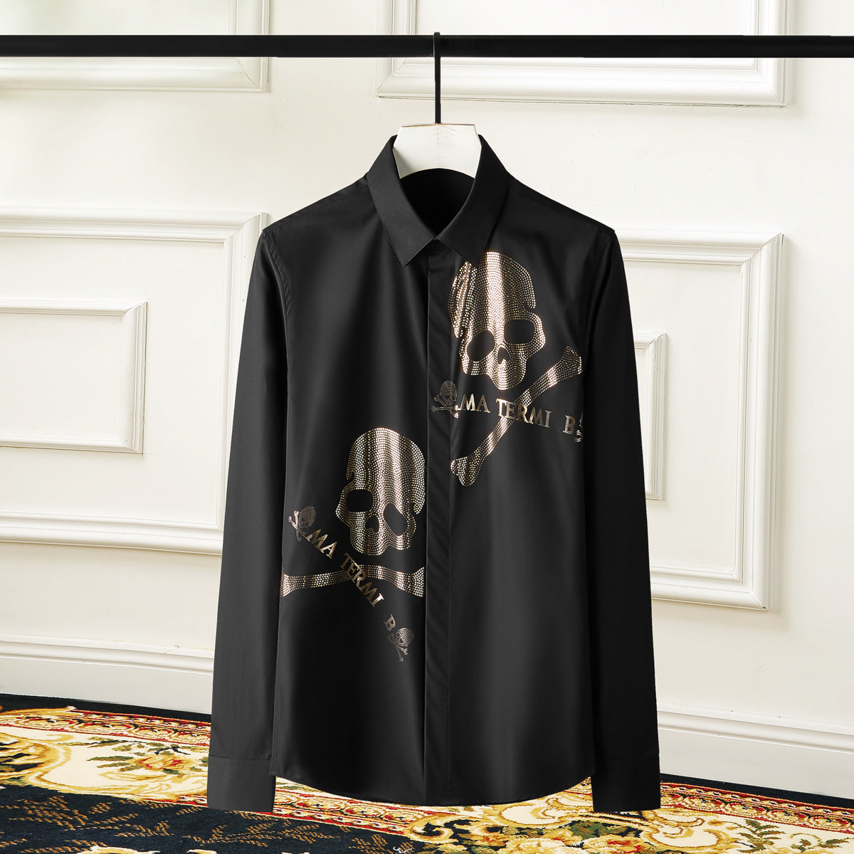 Long sleeve double skull hot stamping men's new popular fashion shirt