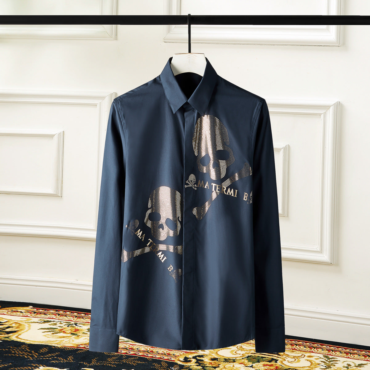 Long sleeve double skull hot stamping men's new popular fashion shirt