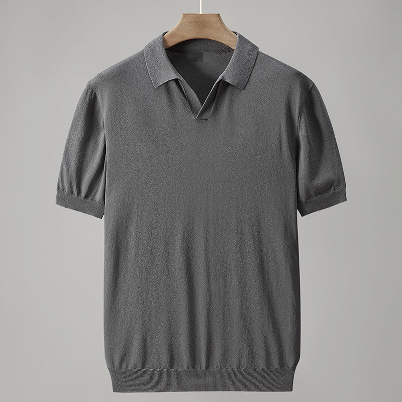 Knitted ice silk summer cool short-sleeved T-shirt lapel Korean casual polo shirt
