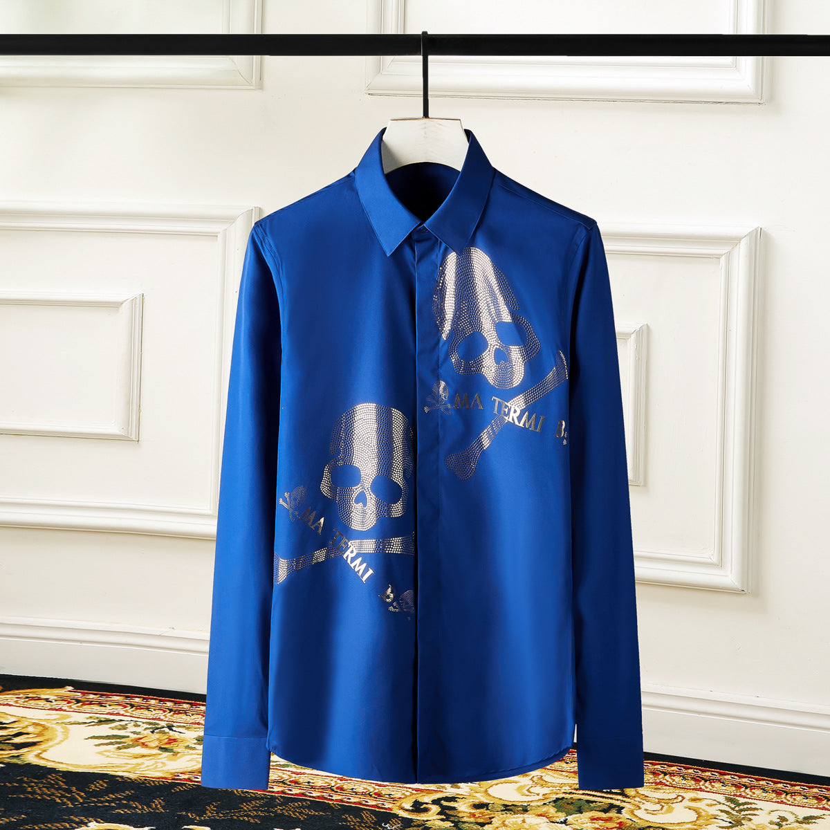 Long sleeve double skull hot stamping men's new popular fashion shirt