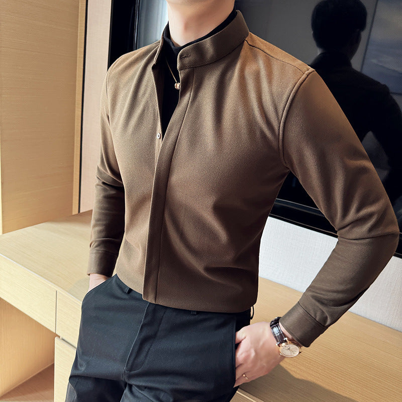 Autumn and winter thick warm woolen stand collar shirt casual sweater