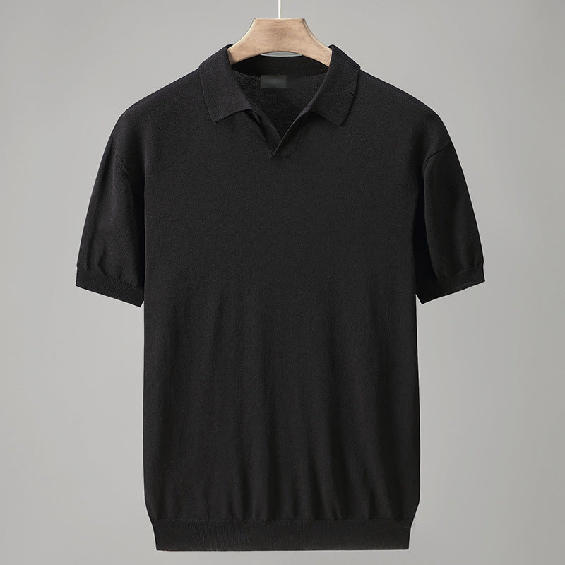 Knitted ice silk summer cool short-sleeved T-shirt lapel Korean casual polo shirt