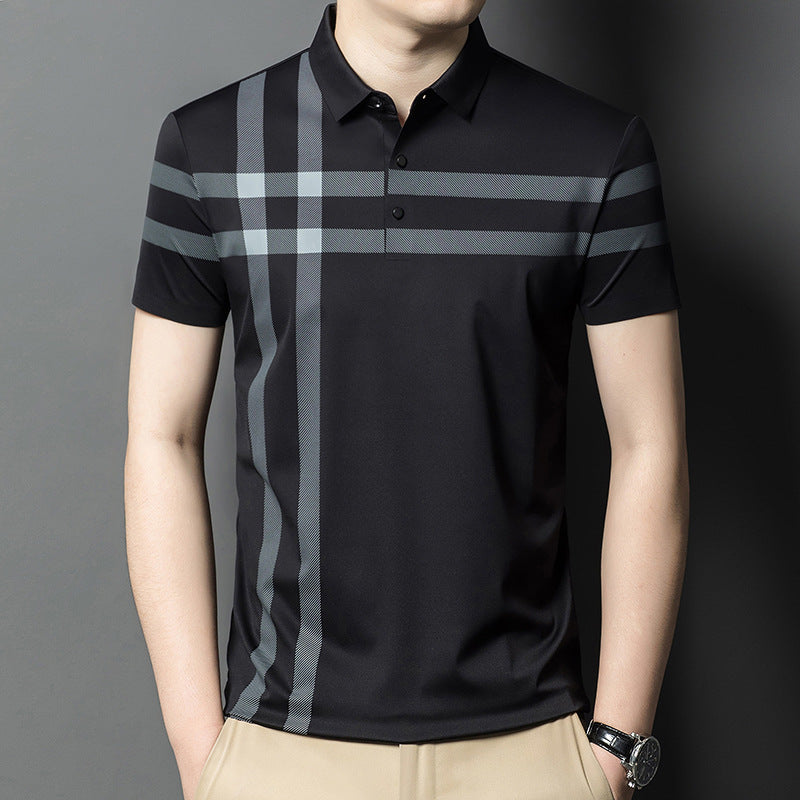 Men's short-sleeved T-shirt Mulberry silk high-end lapel men's half-sleeved T-shirt