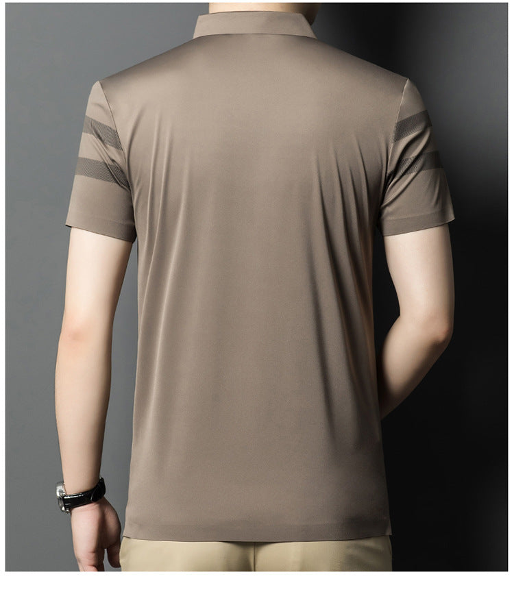Men's short-sleeved T-shirt Mulberry silk high-end lapel men's half-sleeved T-shirt