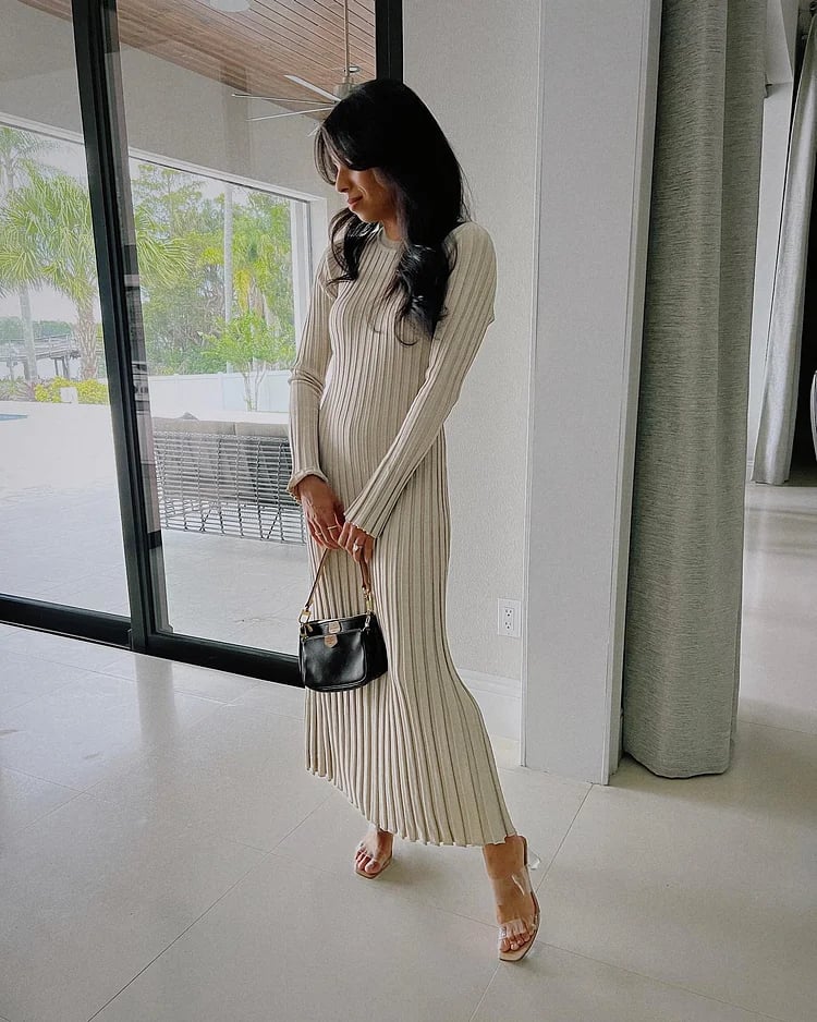 New Sleeved Knit Midi High Elasticity Dress