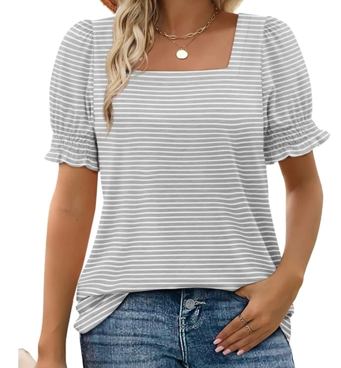 🔥 Tops for Women Summer Casual Ruffle Trim Sleeve Square Neck T Shirts