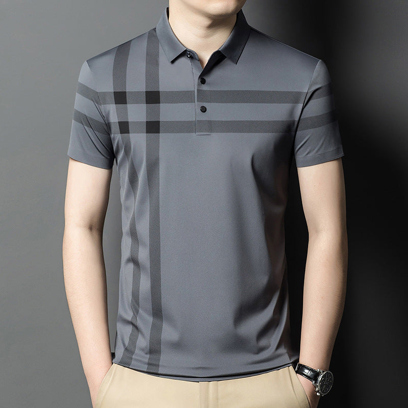 Men's short-sleeved T-shirt Mulberry silk high-end lapel men's half-sleeved T-shirt