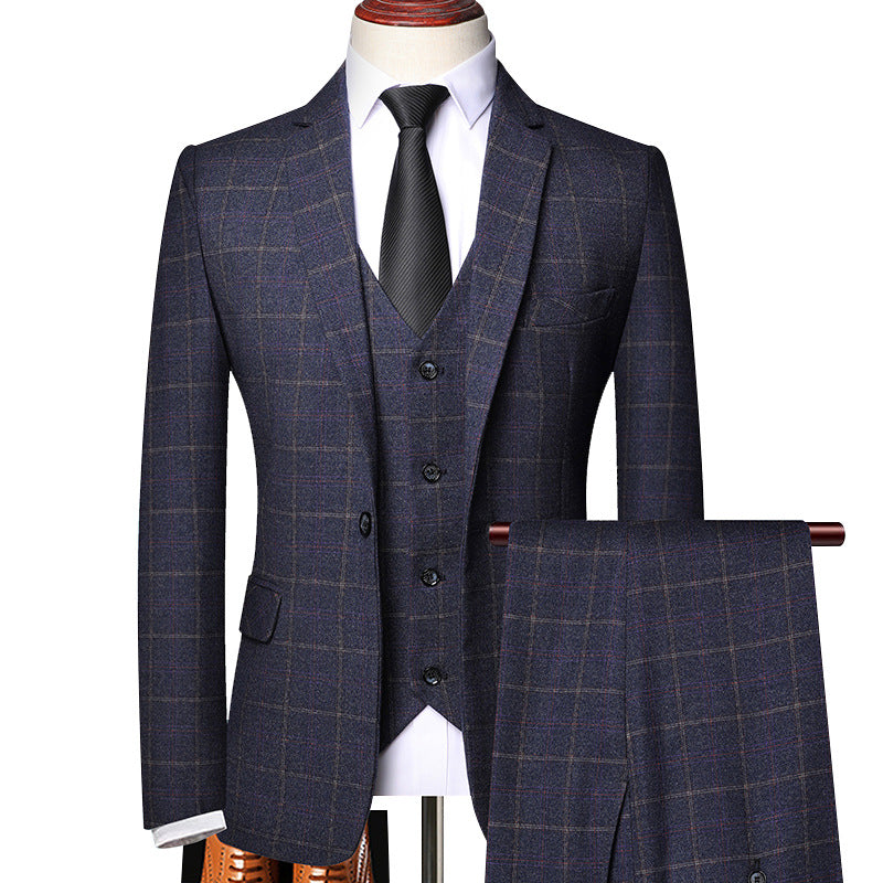 Suit suit business suit dress Korean style slim fit plaid wedding groom wedding best man large size