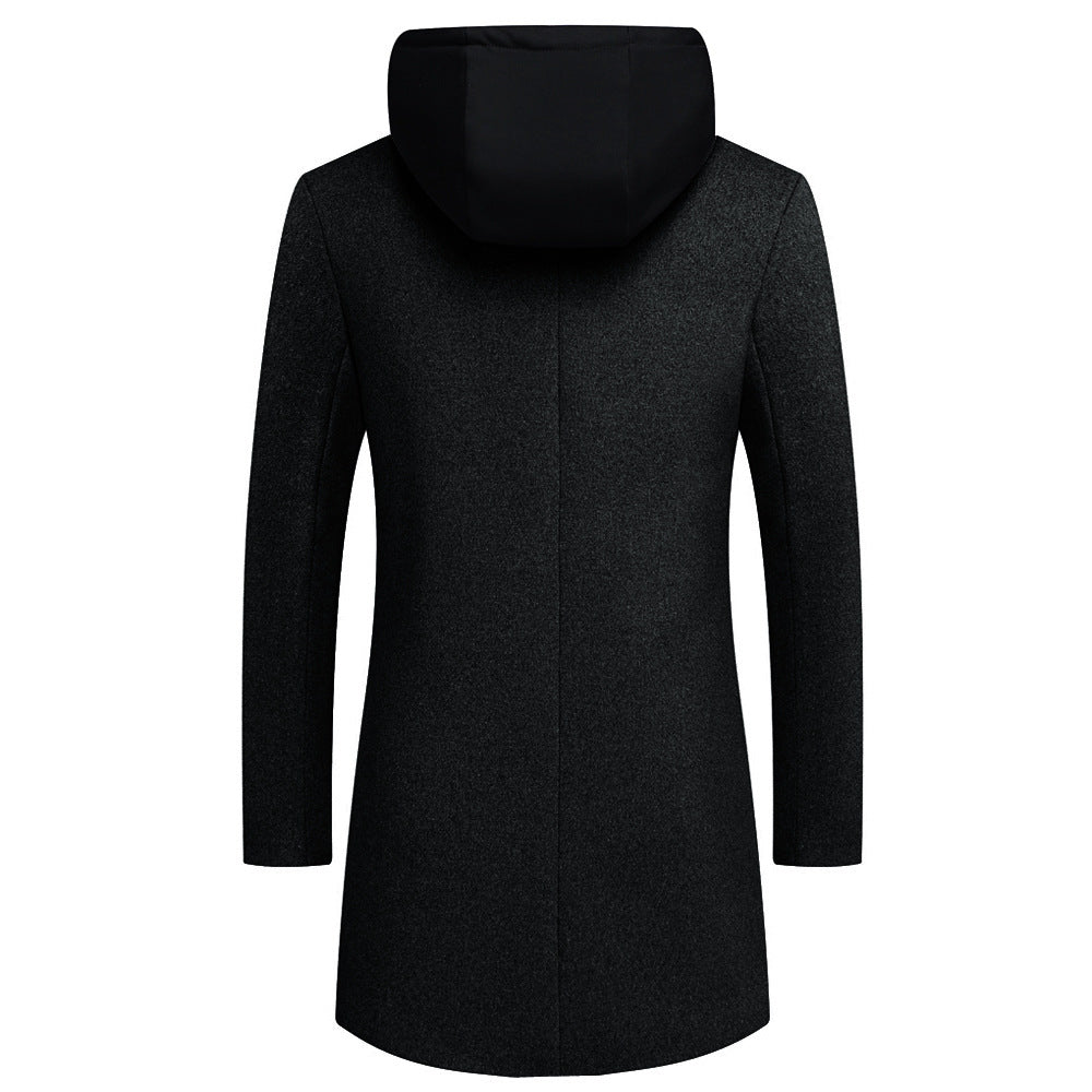 Men's woolen coat mid-length double collar detachable hood woolen coat