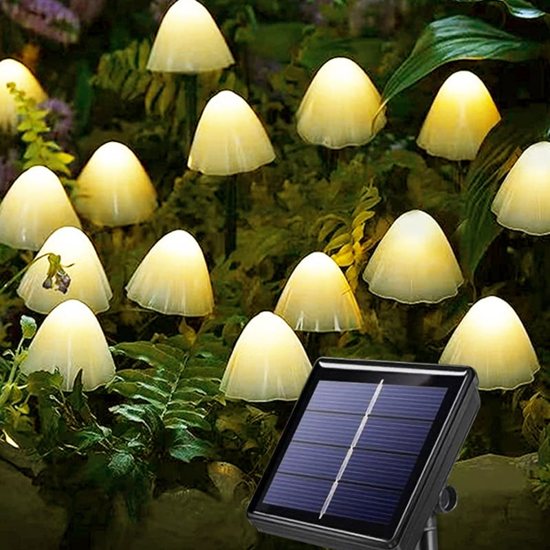 8 Functions - 12-20 Pieces Set of Four Colors/Warm White Mini Mushroom Solar Lights